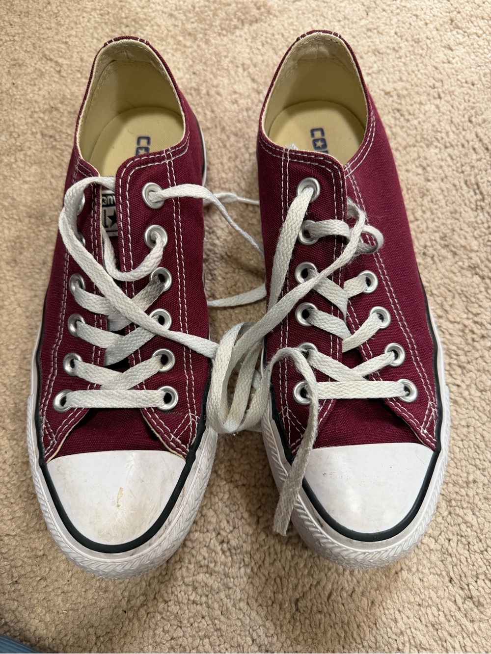 Converse Low Top Sneakers in Burgundy with White Accents
